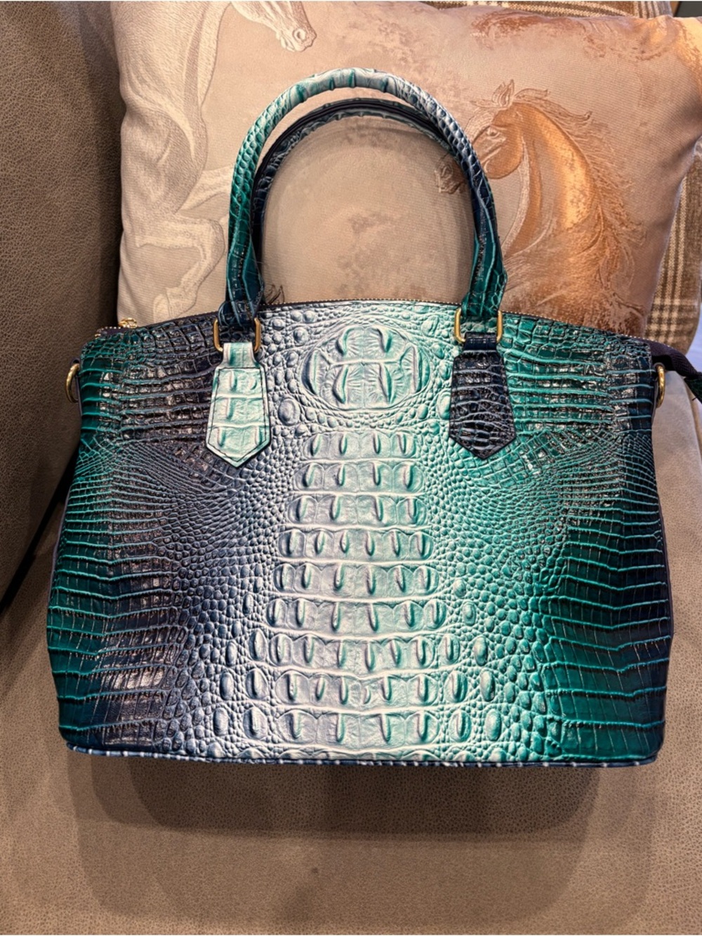 Teal Ombre Croc-Embossed Satchel - Women Bags looks just like a Brahman!